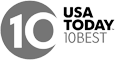 The image shows the USA Today 10 Best logo, featuring the number 10 within a circular shape and the text "USA TODAY 10BEST" on the right side.